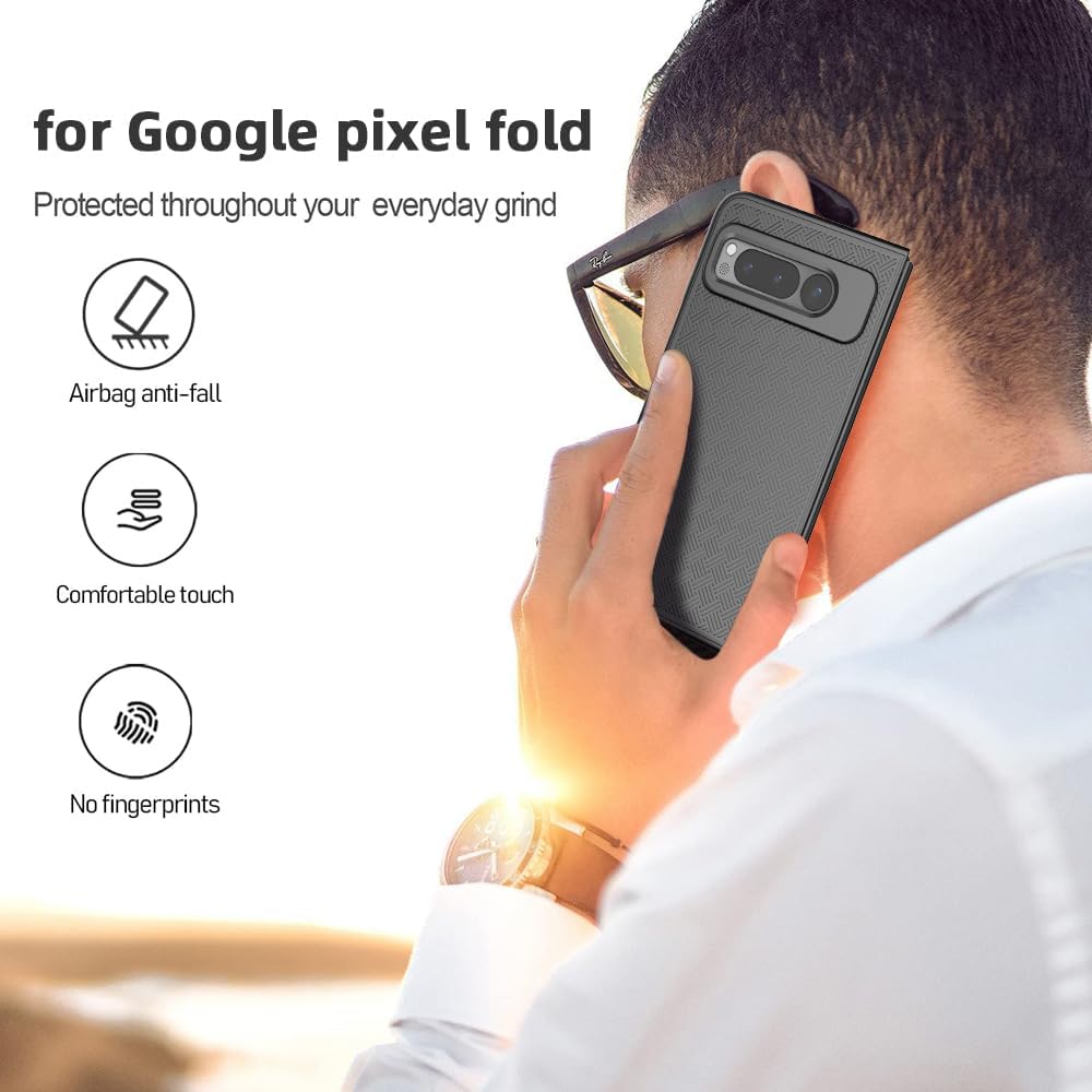 6goodeals Funda para teléfono con clip para cinturón para Google Pixel Fold 2023 G9FPL – con protector de pantalla, delgada, resistente, resistente,