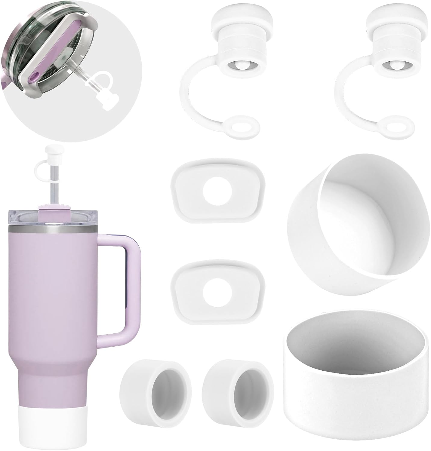 8 fundas de popote para Stanley Cup de 40 onzas, 30 onzas, H1.0 H2.0, incluye 2 fundas de silicona, 2 tapas de pajilla, 2 tapones de tapa redonda y