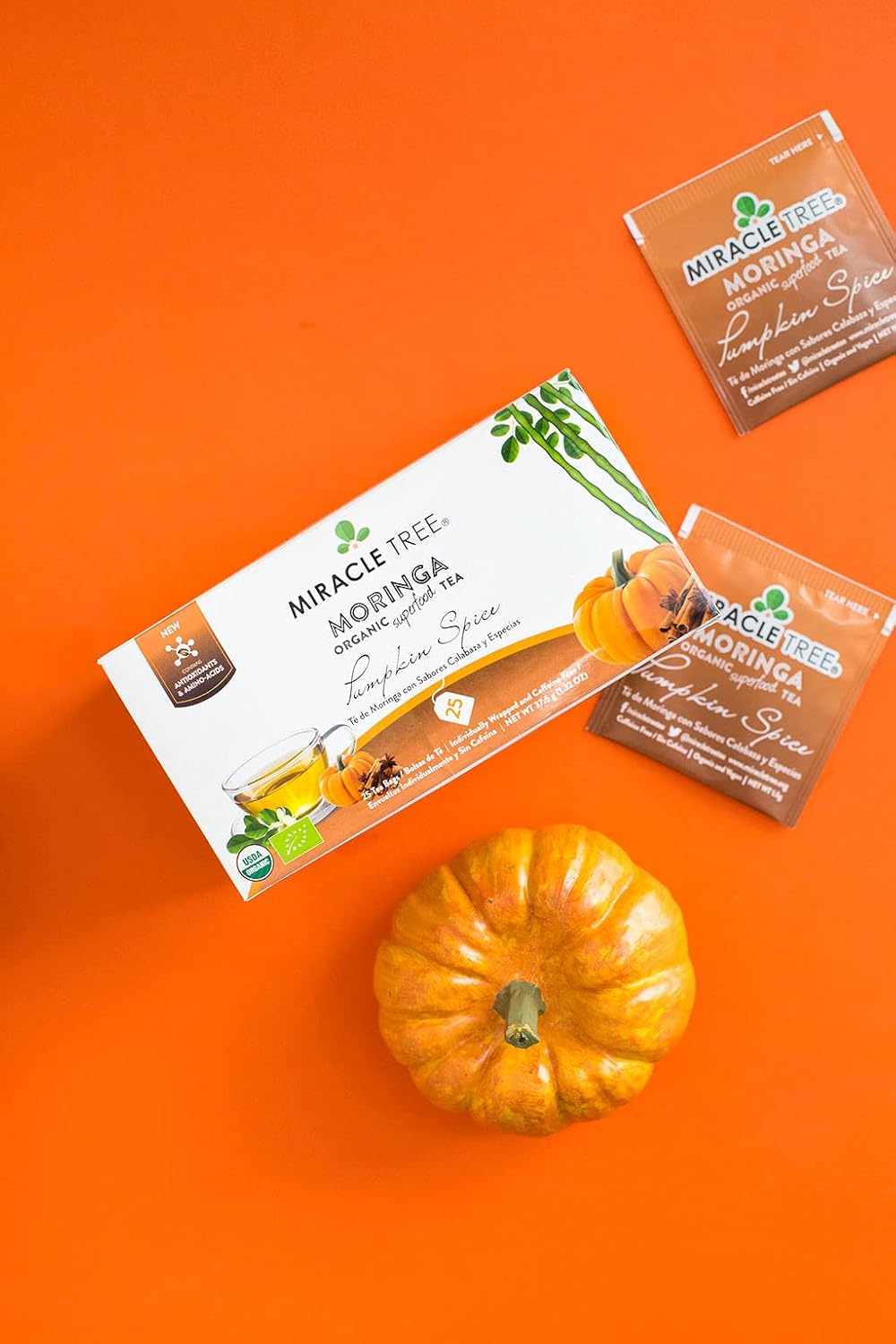 Miracle Tree – Té de moringa orgánico, superalimento, 25 sacos de té individuales sellados.