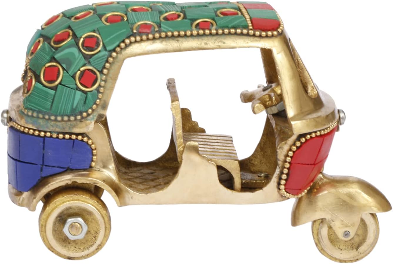 Artvarko Latón auto Rickshaw estatua de trabajo manual de piedras preciosas multicolor decoración del hogar regalo de pieza de exhibición.