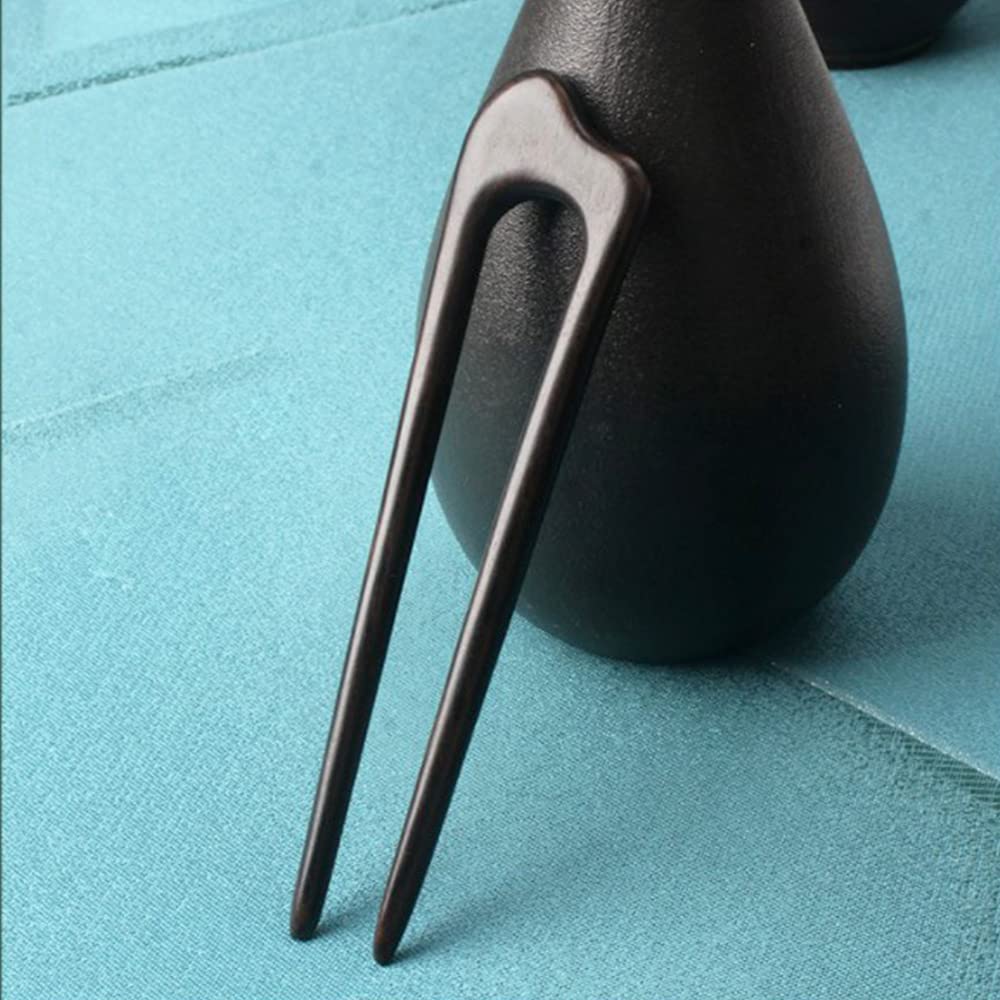 Tenedor de madera para el cabello, horquilla de ébano de 5.8 pulgadas para cabello largo, palillo francés hecho a mano, pinza para el cabello en