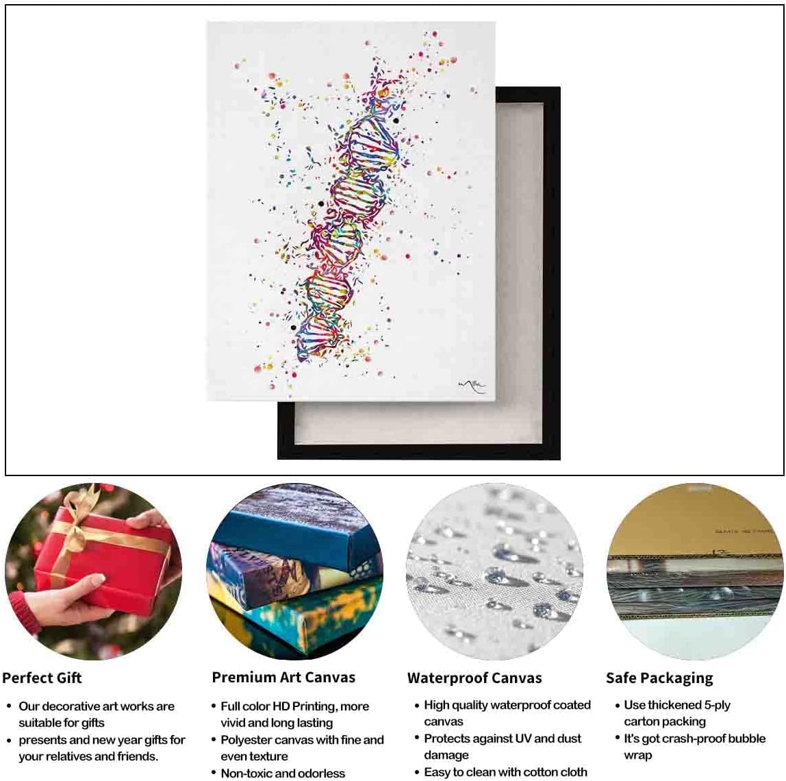 Decoración elegante para dormitorio, impresión de acuarela de ADN, estructura de molécula de ADN, arte de pared, ciencia arte genético, oficina,