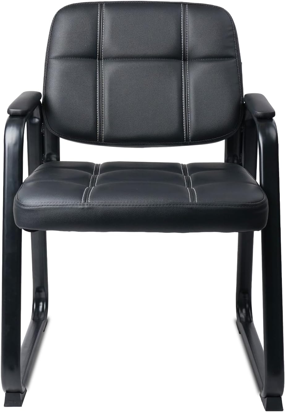 KLASIKA Silla de oficina para invitados, silla de recepción con reposabrazos acolchado de cuero adherido, base antideslizante, silla de escritorio