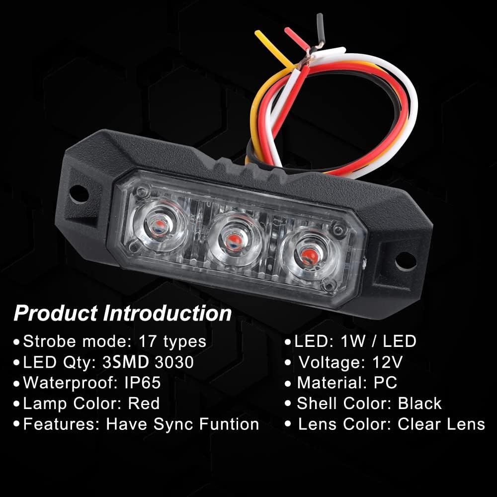 3 luces estroboscópicas LED intermitentes para camión, coche, vehículo, mini rejilla, cabeza de luz, luces de advertencia de peligro de emergencia