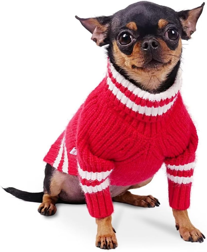 Frienperro Suéter a rayas para perro, suéter de punto de cuello alto para perros pequeños, hembras y niños, suéter cálido de Navidad para perro de
