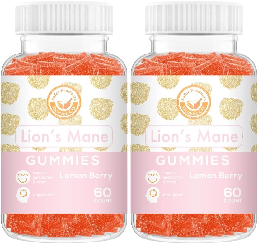 Gomitas de hongos de melena de león  puede apoyar la concentración, la memoria y el estado de ánimo  Sabor a bayas de limón  Veganas, sin OMG, sin