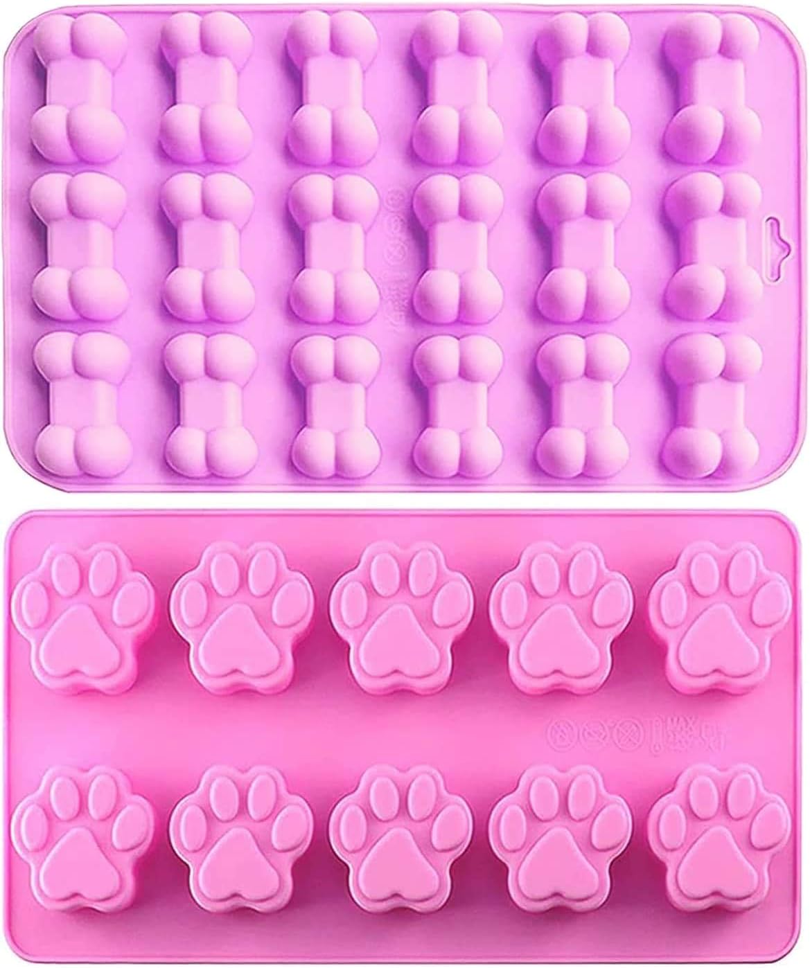 Molde de silicona para hornear, 2 bandejas reutilizables para cubitos de hielo en forma de pata de gato y hueso, moldes de silicona para dulces,