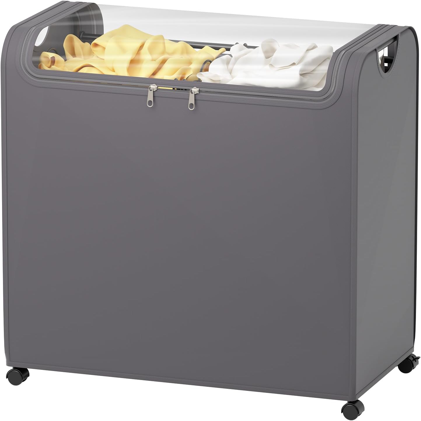 Tinpin Cesta doble para ropa sucia con tapa, cesta de lavandería con ruedas, clasificador de ropa sucia de 96 L, 2 secciones, gris oscuro