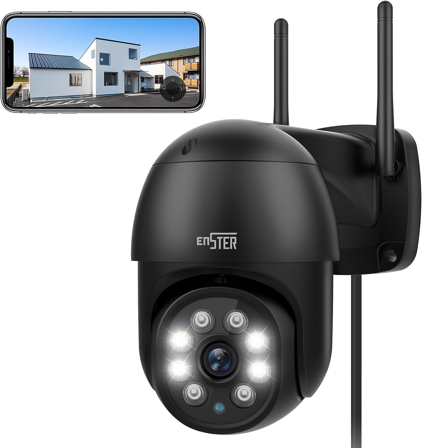 ENSTER Cámara de seguridad de 2.5K 4MP para exterioreshogares, cámara WiFi 0.18 oz, bandas dobles de 2.4G5GHz, cámara IP PTZ de 360 para exteriores