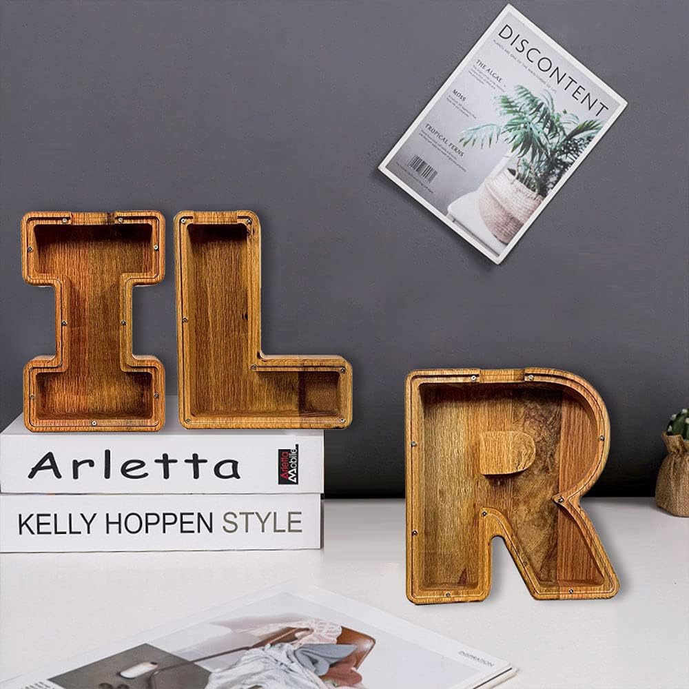 Alcancía personalizada, alcancía de madera personalizada para niños, monedero para niñas y niños, decoración de letras del alfabeto inglés de