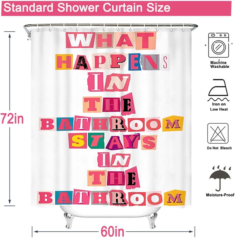Cortina de ducha colorida y divertida con reglas de baño, 60 pulgadas de ancho x 72 pulgadas de largo, para niña de moda, rosa, con cita divertida,