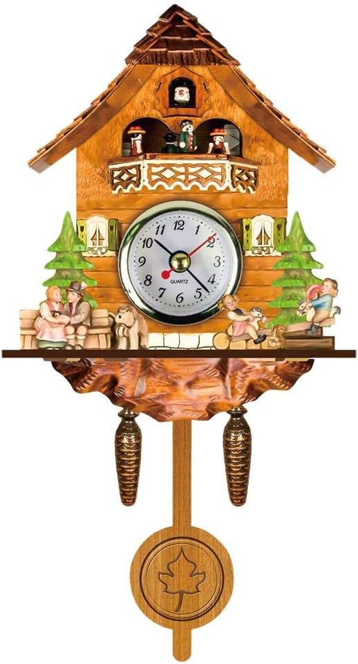 Reloj de cuco antiguo de madera cuco Birdhouse reloj de pared decoración del hogar reloj de cuco colgante de campana oscilante automática péndulo