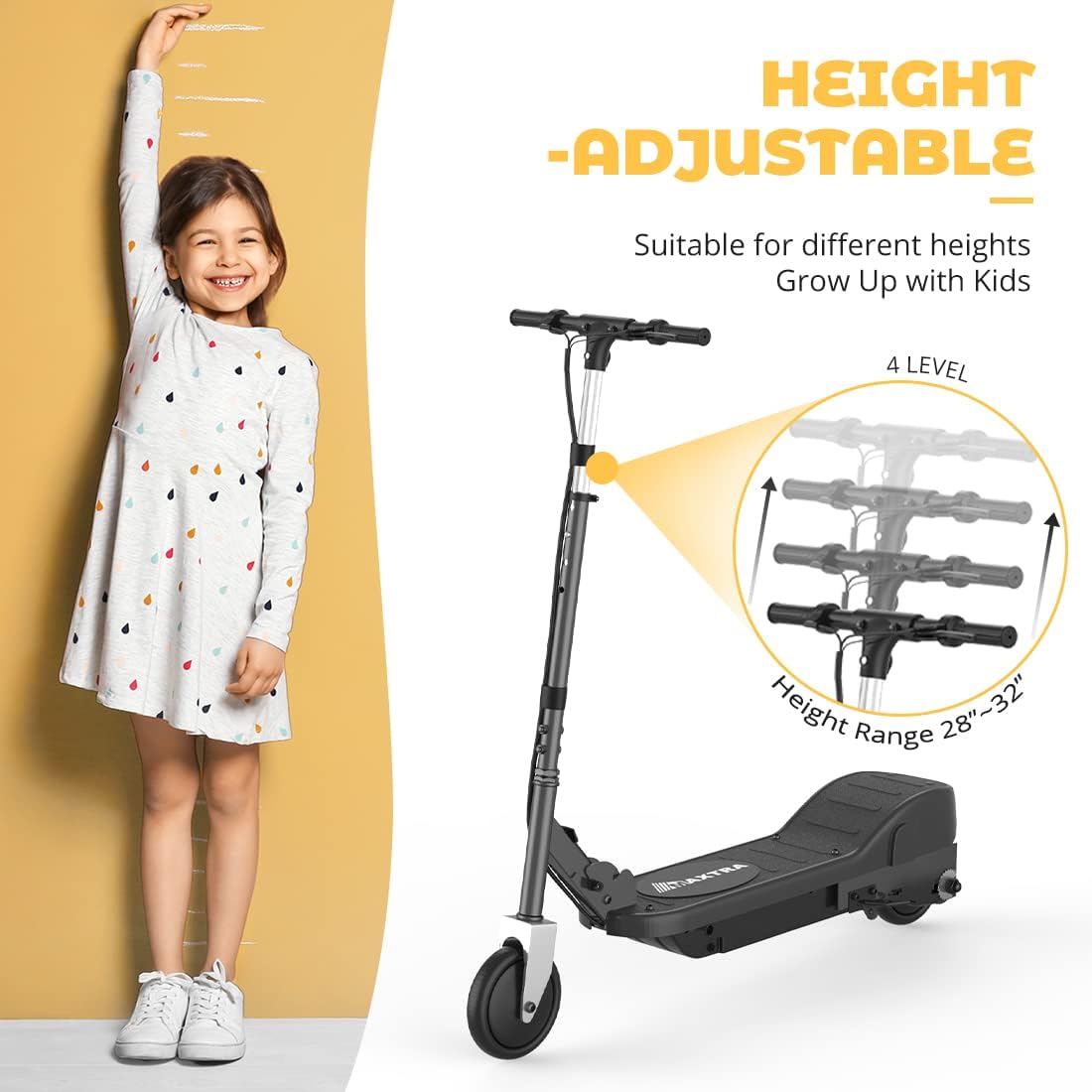 Patinete eléctrico para niños de 6 a 12 años, batería de 60 minutos de duración, altura de manillar plegable y ajustable