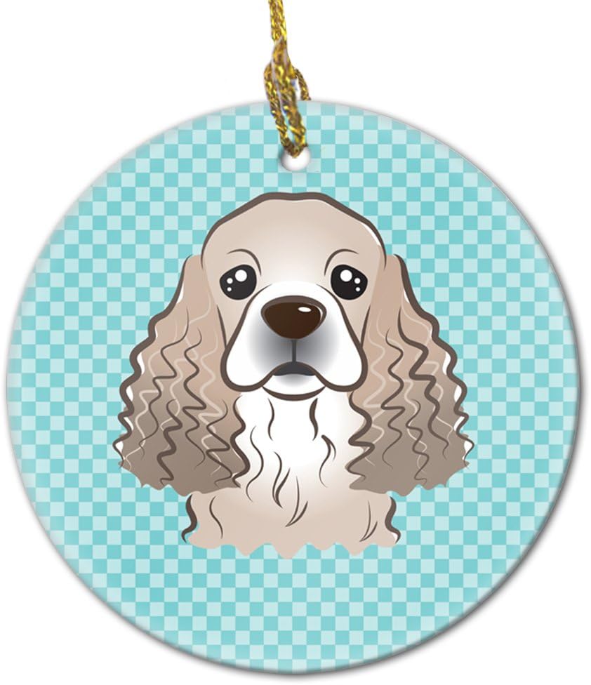 Caroline’s Treasures Adorno de cerámica de Cocker Spaniel azul de tablero de ajedrez BB1154CO1