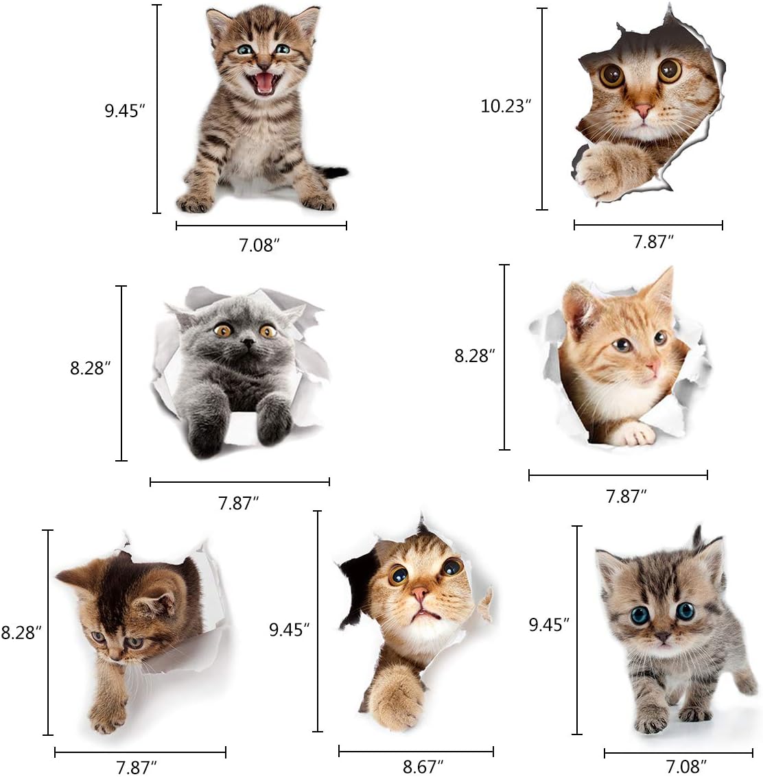Cieovo Calcomanías de pared grandes con diseño de gatos extraíbles en 3D, calcomanías de pared de animales lindos para niños, carteles de decoración