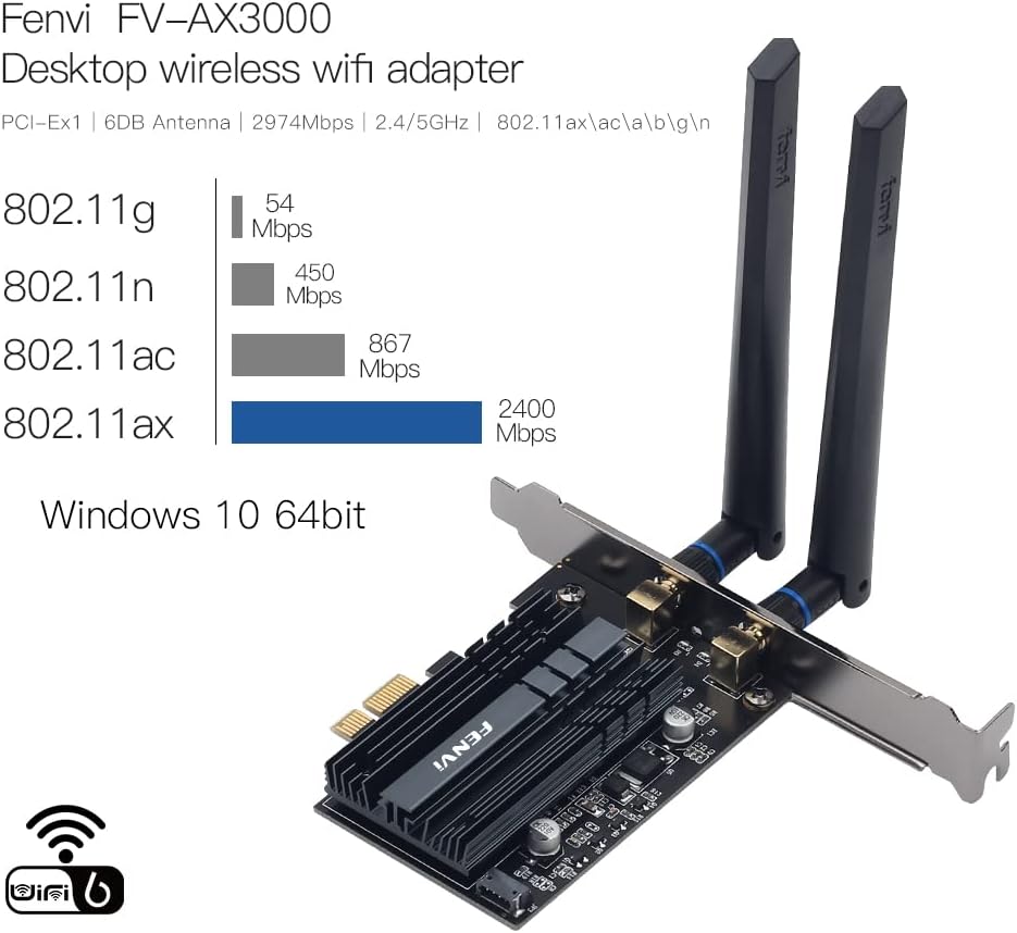 AX200 WiFi 6 PCIe Card BT5.2 Dual Band AX3000 802.11ax Adaptador de red inalámbrico de escritorio Soporte Windows 1110 para enrutador WiFi 6