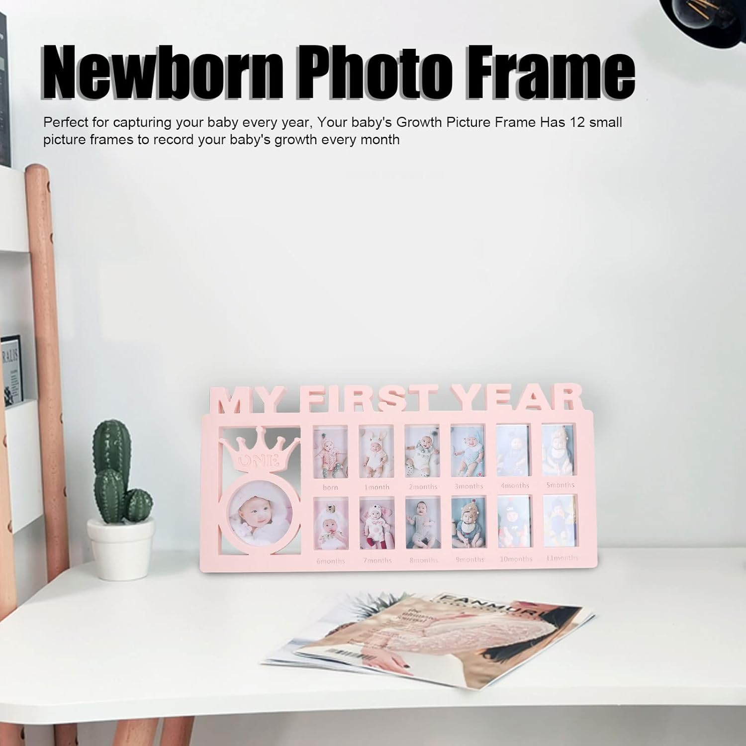 My First Year – Marco de fotos de bebé exquisito mensual, marco de fotos decorativo estable para bebé con 12 marcos de fotos pequeños para niñas y