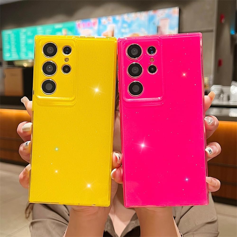 aowner Funda diseñada para Samsung Galaxy S21 Ultra, con purpurina de cristal líquido, bonita funda protectora de color neón brillante, protección