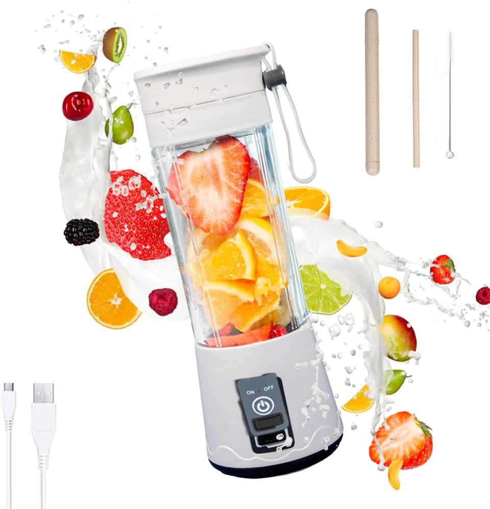 Licuadora portátil para batidos y licuados de frutas, pequeña bebida personal, licuadora eléctrica, recargable por USB, 12.8 fl oz (13 onzas) y 6
