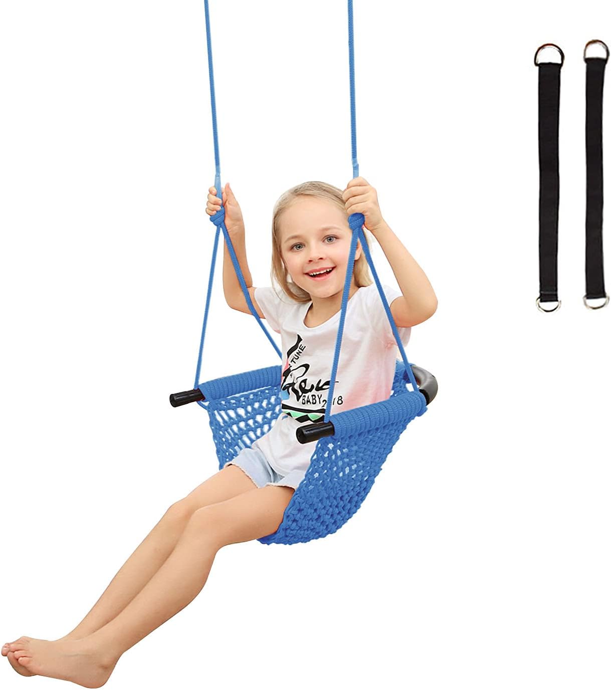 RedSwing Asiento de columpio para niños, columpio para niños pequeños tejido a mano con cuerdas ajustables, juego de columpio seguro para niños,