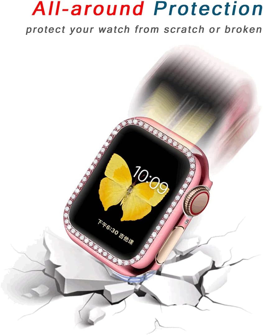 SaNgaiMEi Paquete de 2 fundas brillantes para Apple Watch de 1.575in compatibles con Apple Watch Series 654SE, protector de pantalla con diamantes