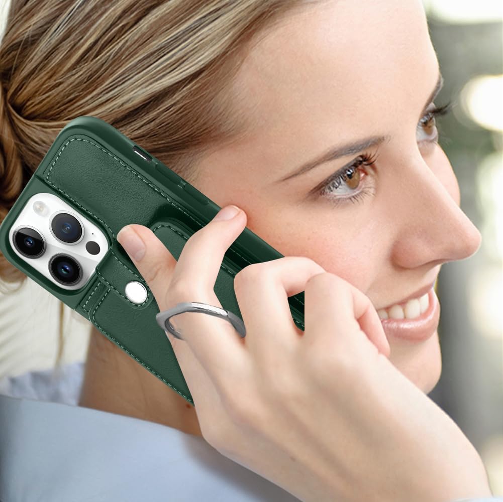 MZELQ Funda para iPhone 14 Pro Max, tarjetero y soporte de cuero con anillo mental para iPhone 14 Pro Max + protector de pantalla, ranura para