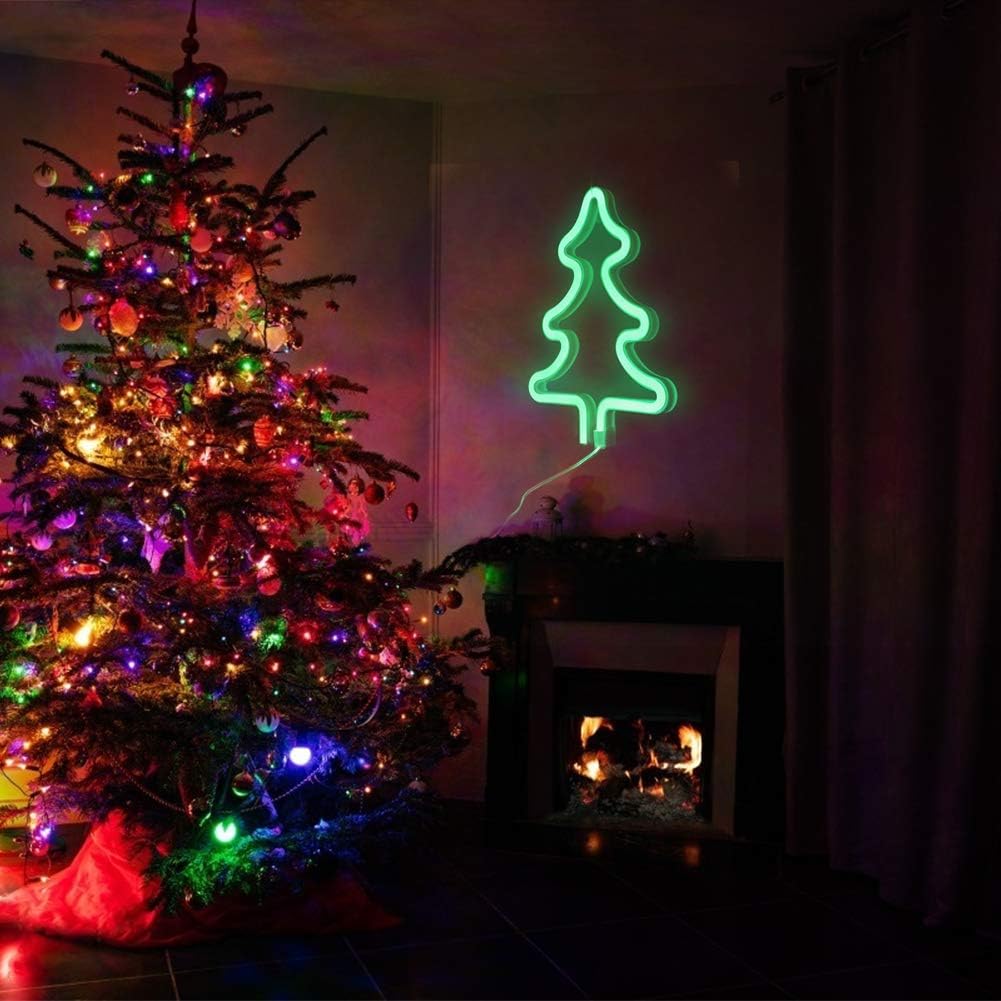 Christmas Tree Neon Signs,Led Neon Signs for Wall Decor, Battery or USB Operated Neon Light Sign Light Up for Kids Room,Bar,Christmas,Parties,Home