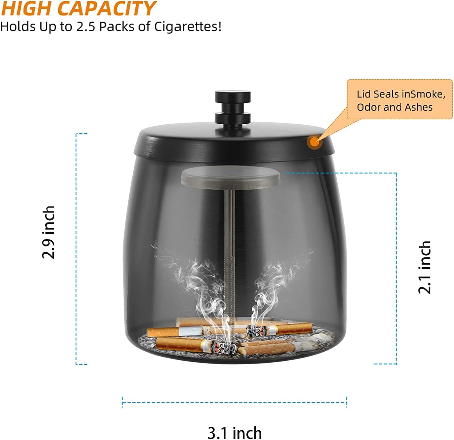 Cenicero para cigarrillos al aire libre con tapa, bandejas de ceniza de acero inoxidable sin humo, cubiertas a prueba de viento, ceniceros a prueba
