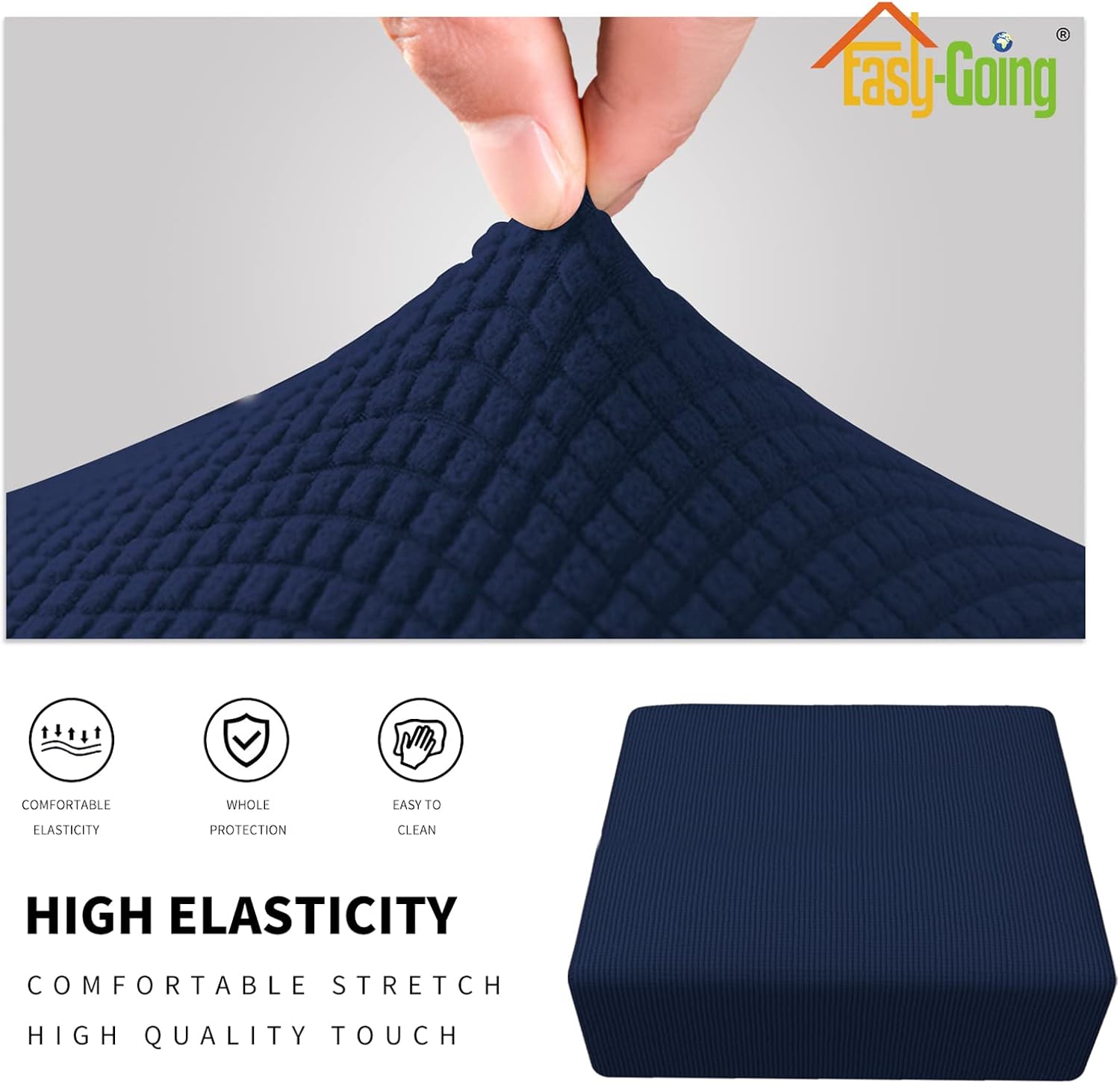 Easy-Going Funda otomana cuadrada elástica de 40 x 40 x 15 pulgadas, protector de muebles, funda rectangular suave con parte inferior elástica,