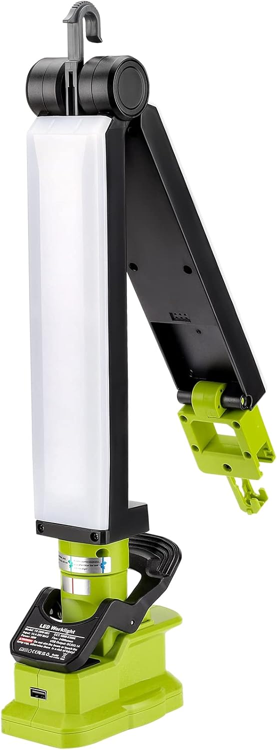 Taingwei Luz de trabajo LED de 2400LM con clip para batería Ryobi de 18 V, luz de inundación de 30 W para reparación de automóviles, camping,