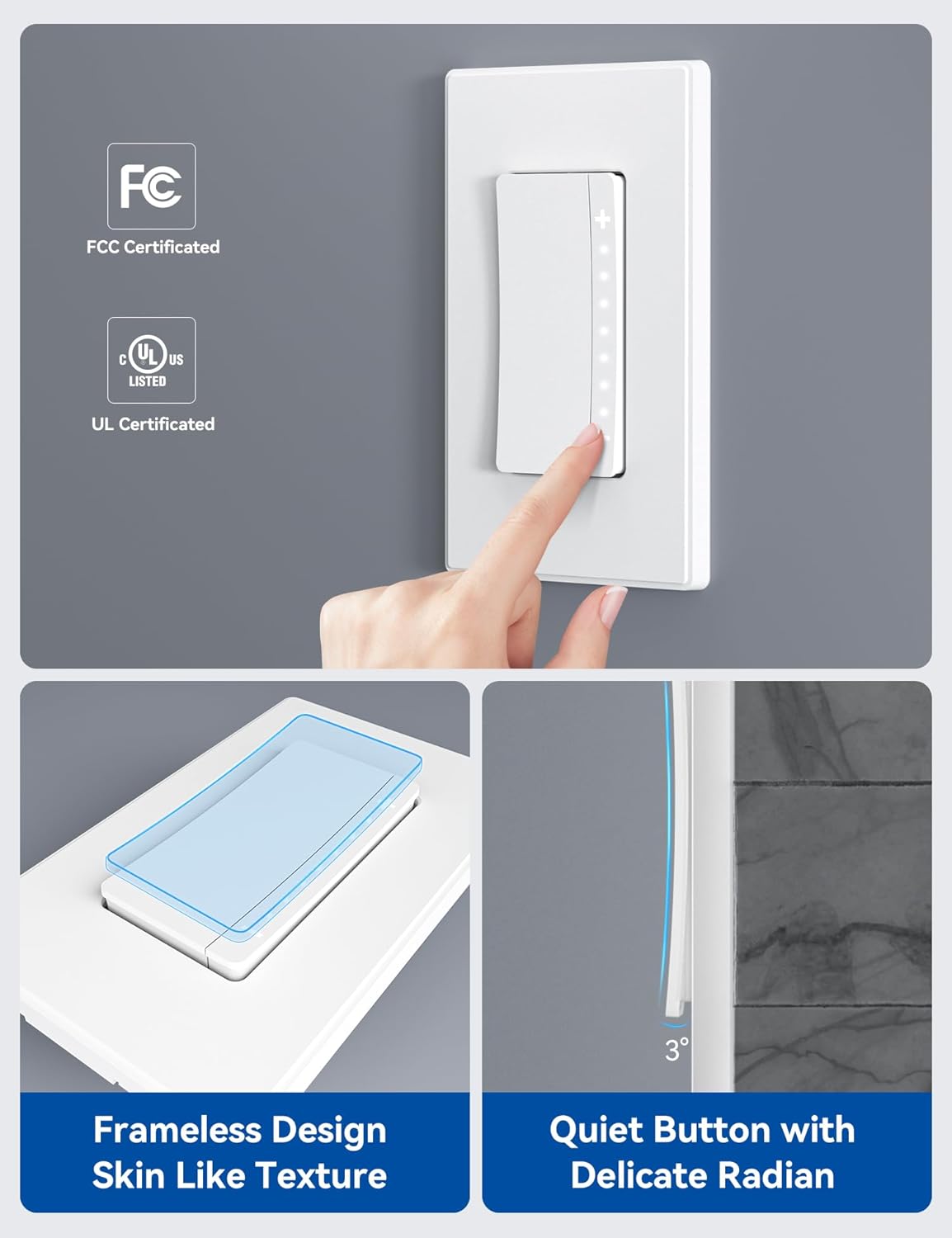 ELEGRP Interruptor de atenuación inteligente DPR30, interruptor de atenuación Wi-Fi de 2.4 GHz, funciona con Alexa y Google Assistant, un solo polo3
