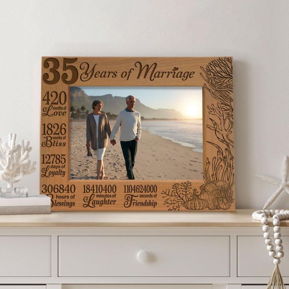 KATE POSH Marco de fotos 35 años de matrimonio, aniversario tradicional de coral para marido y esposa, parejas (4 x 6 pulgadas, horizontal)