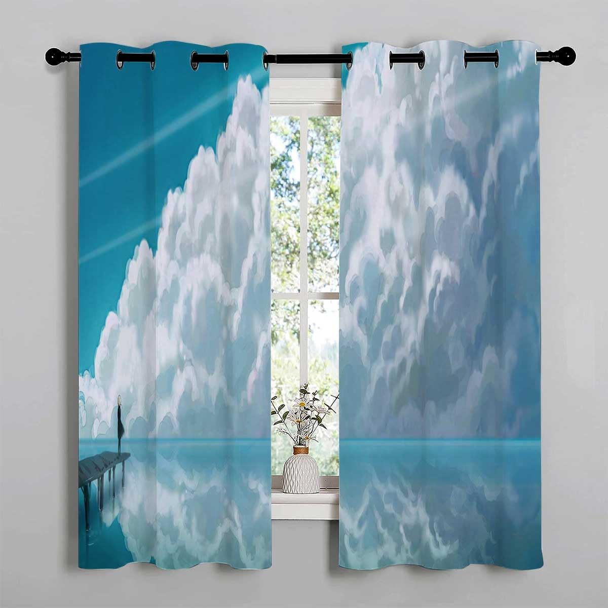 YANFENQI Cortina Blackout para Habitacion Paisaje Escénico Insonorizado Cubierta de Puerta Material Blackout 55 pulgadas de ancho por 55 pulgadas de