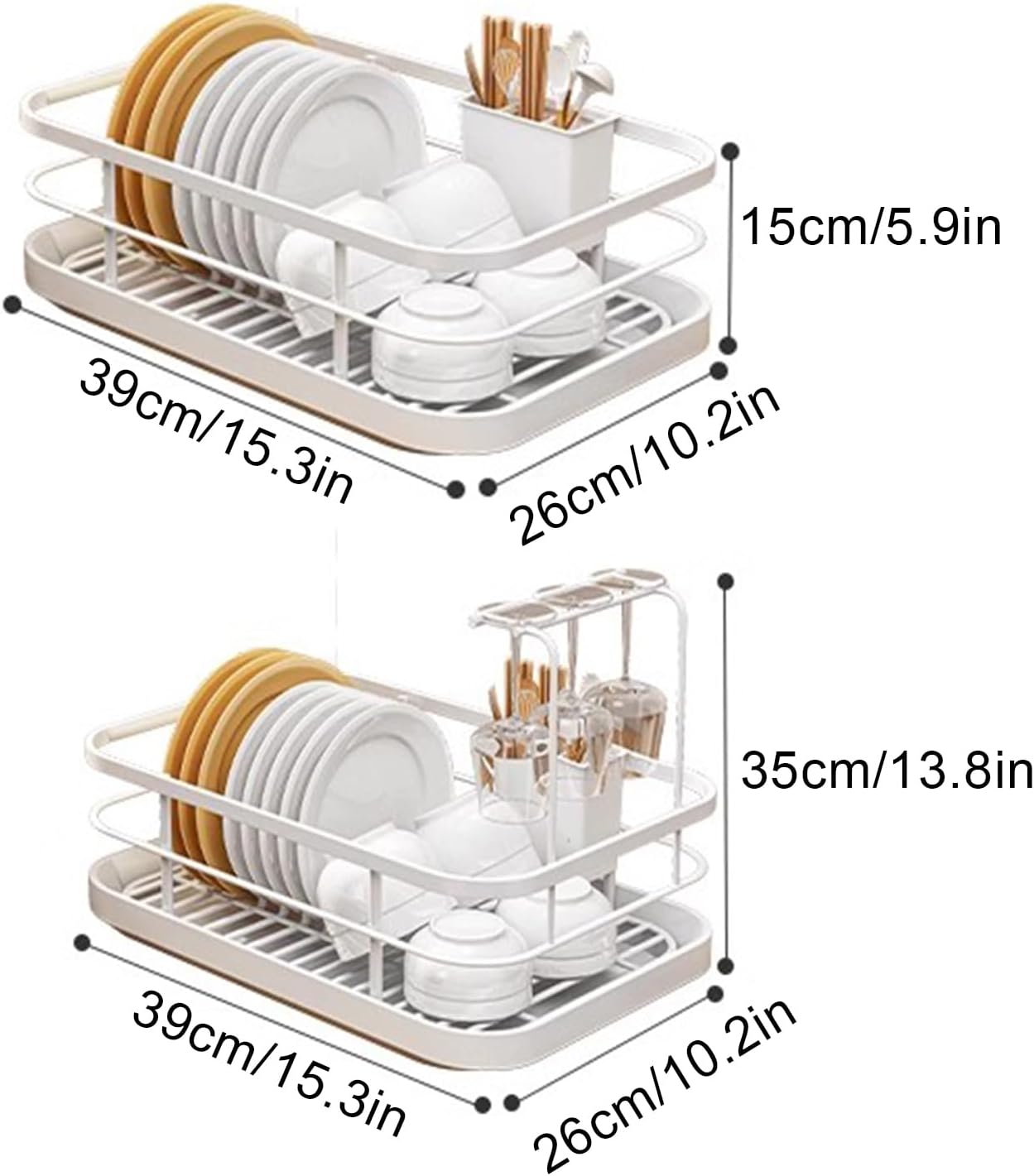 HM&DX Escurridor de platos para encimera de cocina, escurridor de platos de acero inoxidable con soporte para tazas, estante para platos que ahorra