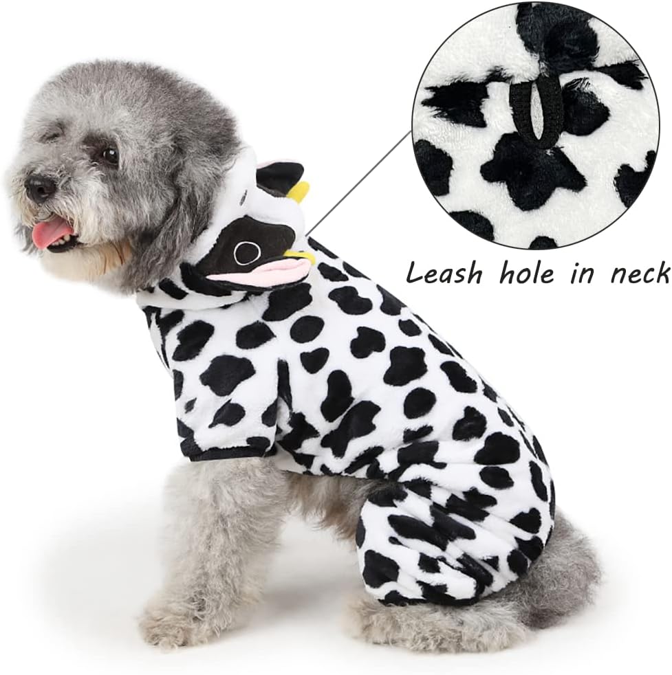 Disfraz de perro de vaca  Divertido disfraz de perro de Halloween, trajes cálidos de invierno para perros pequeños y medianos, adorable pijama de 4