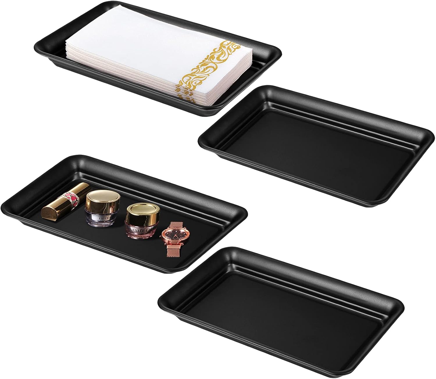 Bandeja de metal vintage para tocador de casa de campo (paquete de 4), organizador de toallas de mano para encimera de invitados, soporte resistente