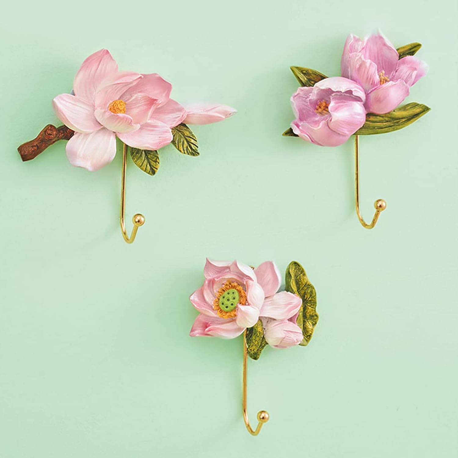 3 ganchos de pared de resina con diseño de tulipán creativo para colgar abrigos, sombreros, toallas, bolsos, llaveros, sala de estar, baño,