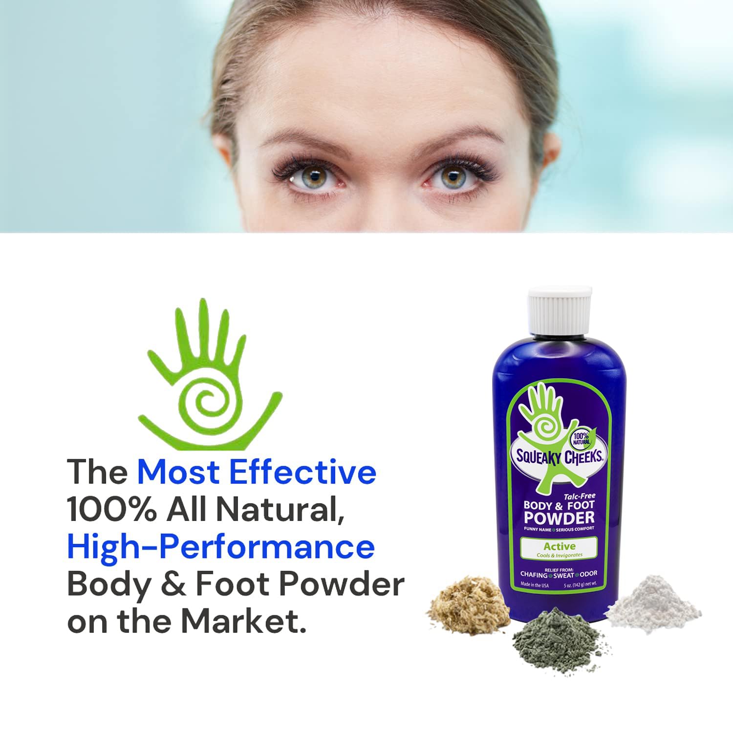 Polvo refrescante para cuerpo y pies (5 onzas), paquete de 2 unidades, sin talco y totalmente natural, fórmula activa, aroma fresco de menta con