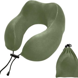 Almohada verde militar del cuello de la espuma de la memoria, con el bolso del almacenamiento del cordón, almohada para el avión Almohada verde militar del cuello de la espuma de la memoria, con el bolso del almacenamiento del cordón, almohada para el avión