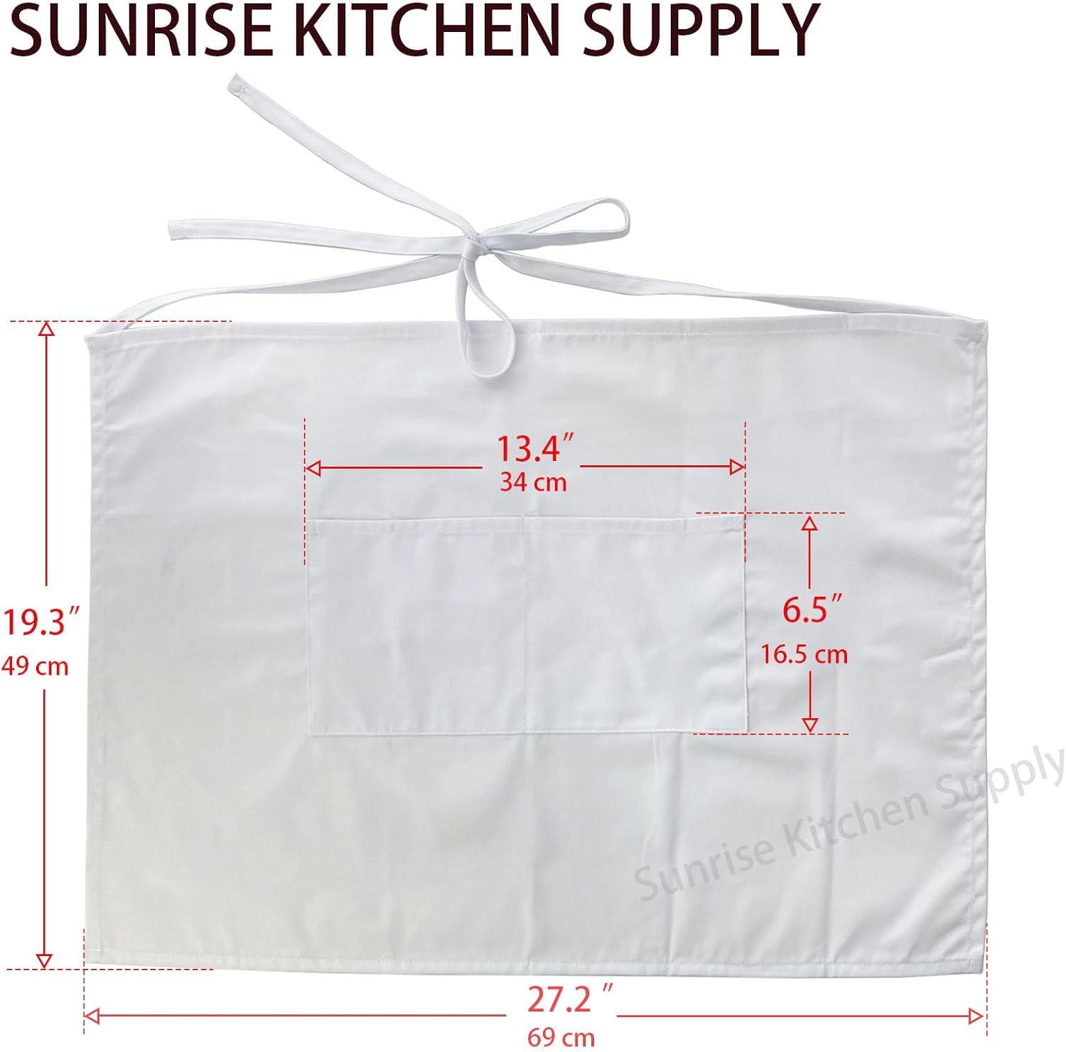 Sunrise Kitchen Supply Delantal blanco medio bistro, 19 pulgadas de largo por 27 pulgadas de ancho