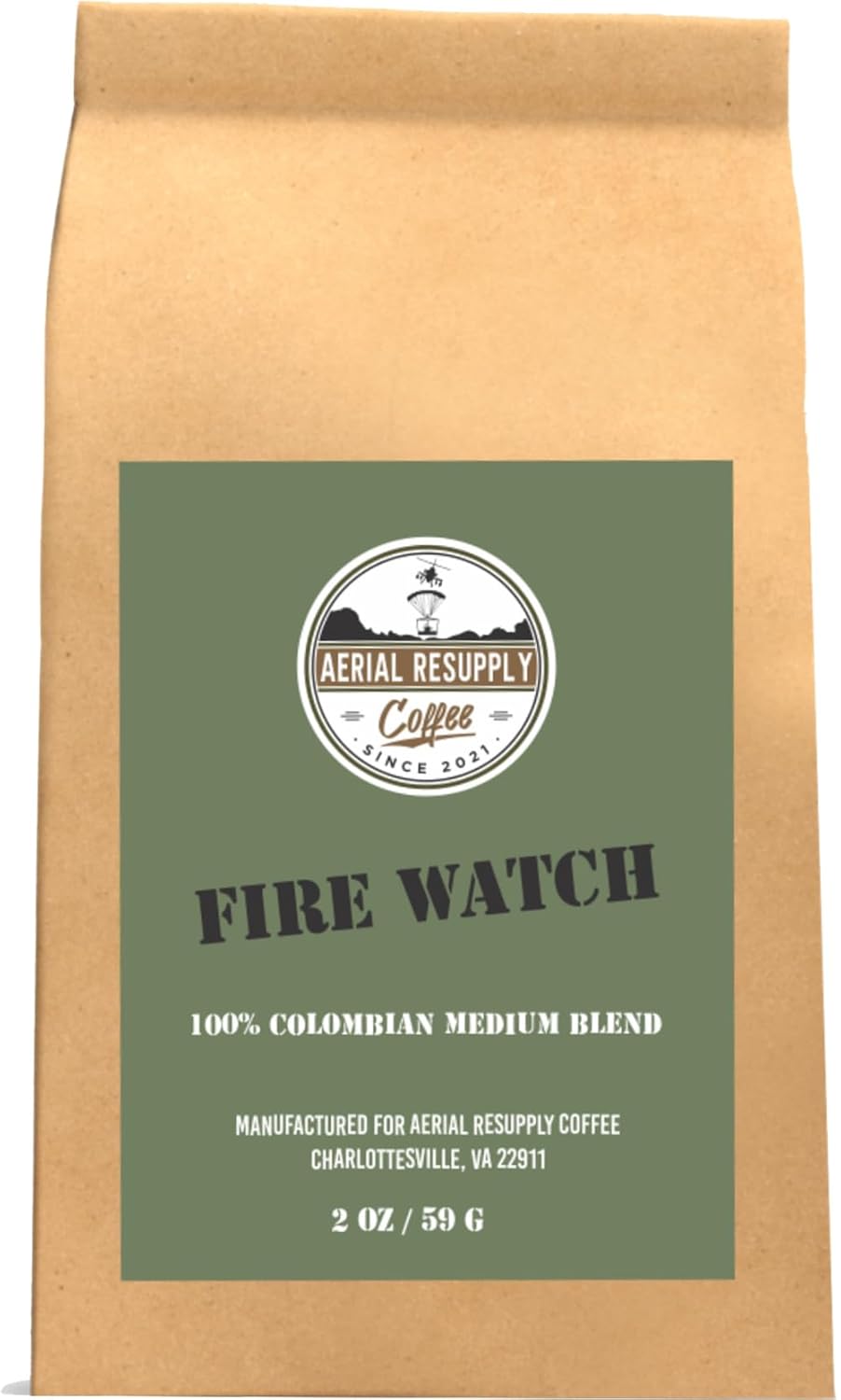 Aerial Resupply Coffee Fire Watch – Café molido tostado medio, granos de café tostado medio, Fire Watch Pure Colombian elaborado para un sabor