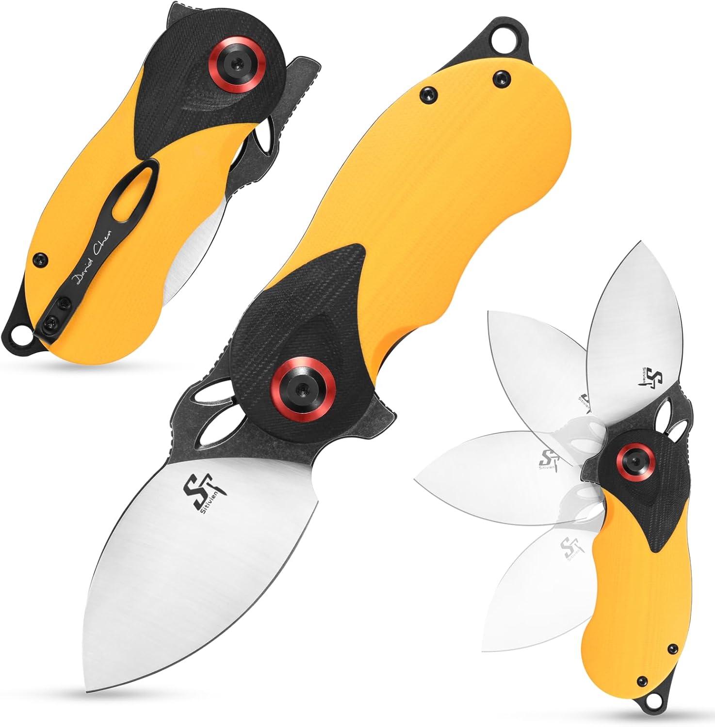 Sitivien ST159 – Cuchillo plegable, hoja de acero K110 con mango G10, cuchillo de herramienta EDC de la serie del zodiaco chino para acampar al aire