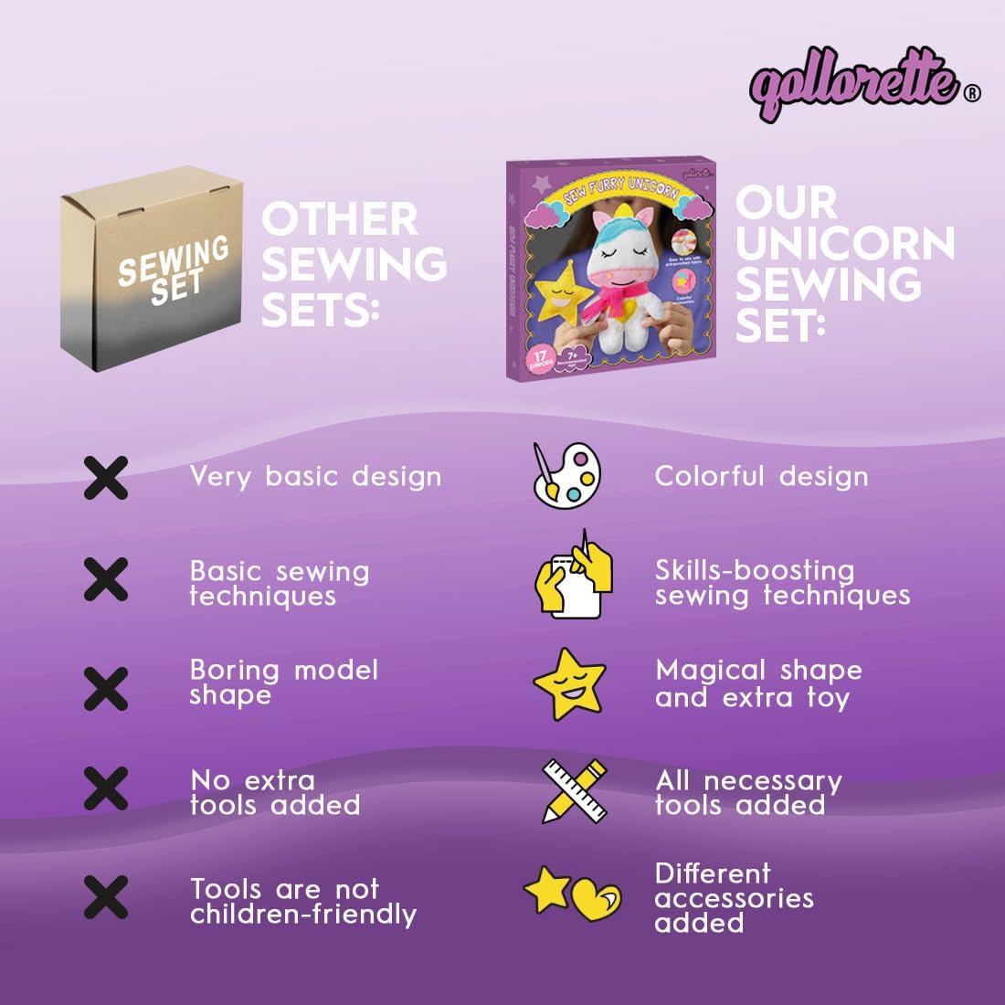 qollorette Kit de costura de piel para niños, cose tu propio unicornio de juguete de manualidades para niños, kit de costura para niños, aprende a