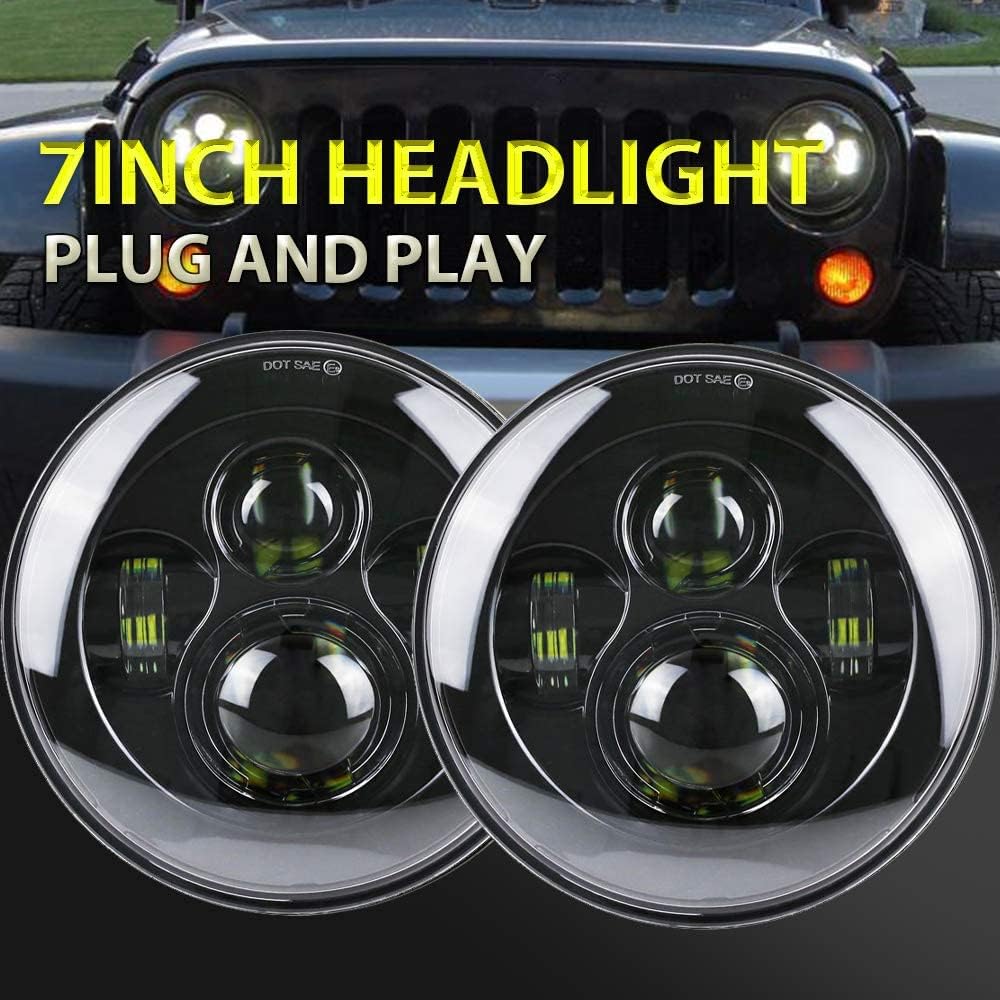 Atubeix Faro LED de 7 pulgadas, para Jeep Wrangler 2007-2017 JK TJ LJ CJ H1 H2 luz altabaja reemplazar DRL accesorios para faros delanteros (negro)