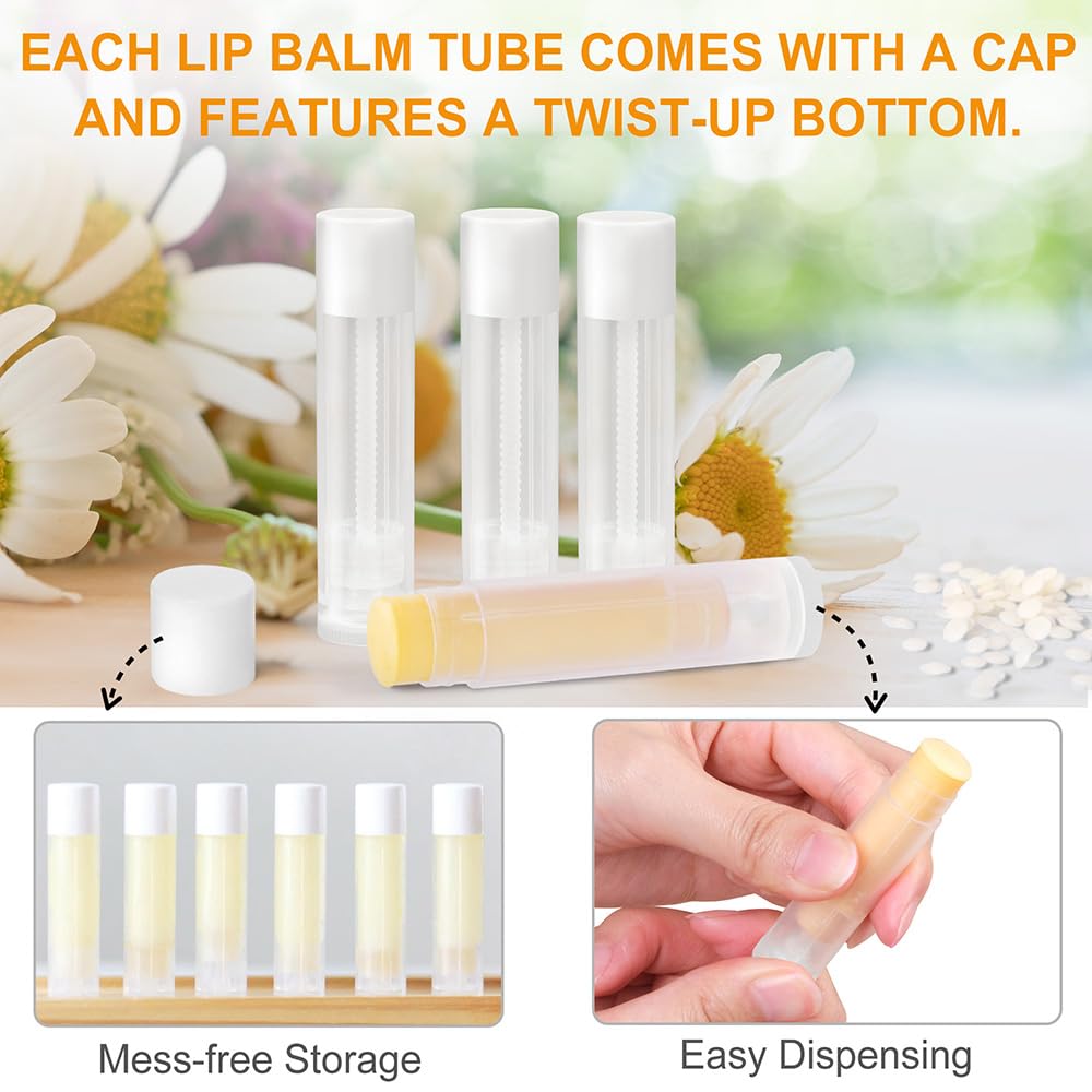 LotFancy Tubos de bálsamo labial con bandeja de llenado y espátula, 50 unidades de 0.2 fl oz (316 onzas) recipientes de bálsamo labial transparentes