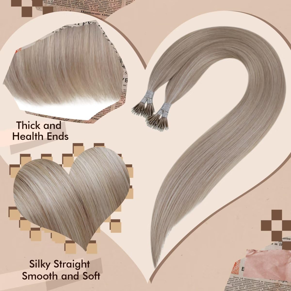 Hetto Extensiones de cabello humano nano anillo de 20 pulgadas, extensiones de cabello humano nano enlace, extensiones de cabello humano nano