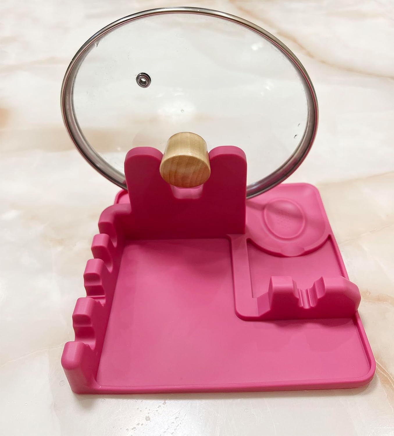 halteoly Soporte para cuchara y tapa, soporte de cuchara de silicona con soporte para tapa, soporte para cuchara de cocina para encimera de cocina,