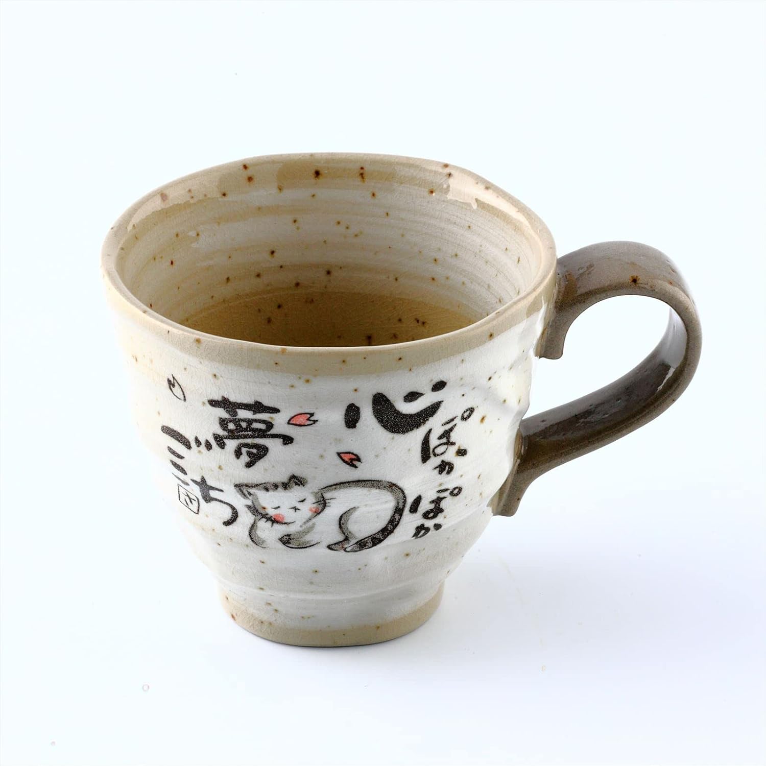 Juego de 2 tazas de café japonesas de cerámica Mino Yaki (Ware), diseño de gato de poema japonés, color gris, 8.8 onzas líquidas, tazas de té hechas