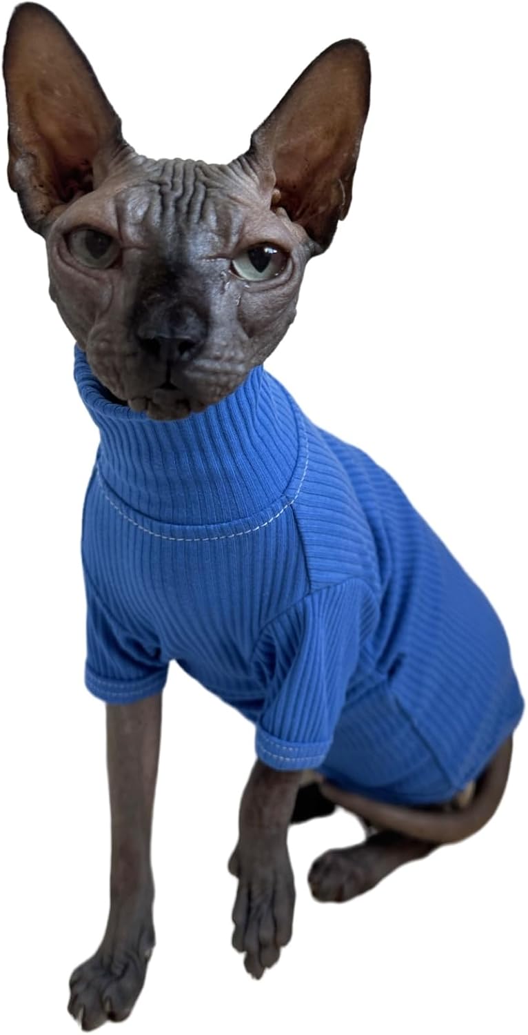 Sphynx – Camisa de algodón de cuello alto para gatos, camisetas de gatito con mangas, pijama de gato para Sphynx Cornish Rex, Devon Rex, Peterbald