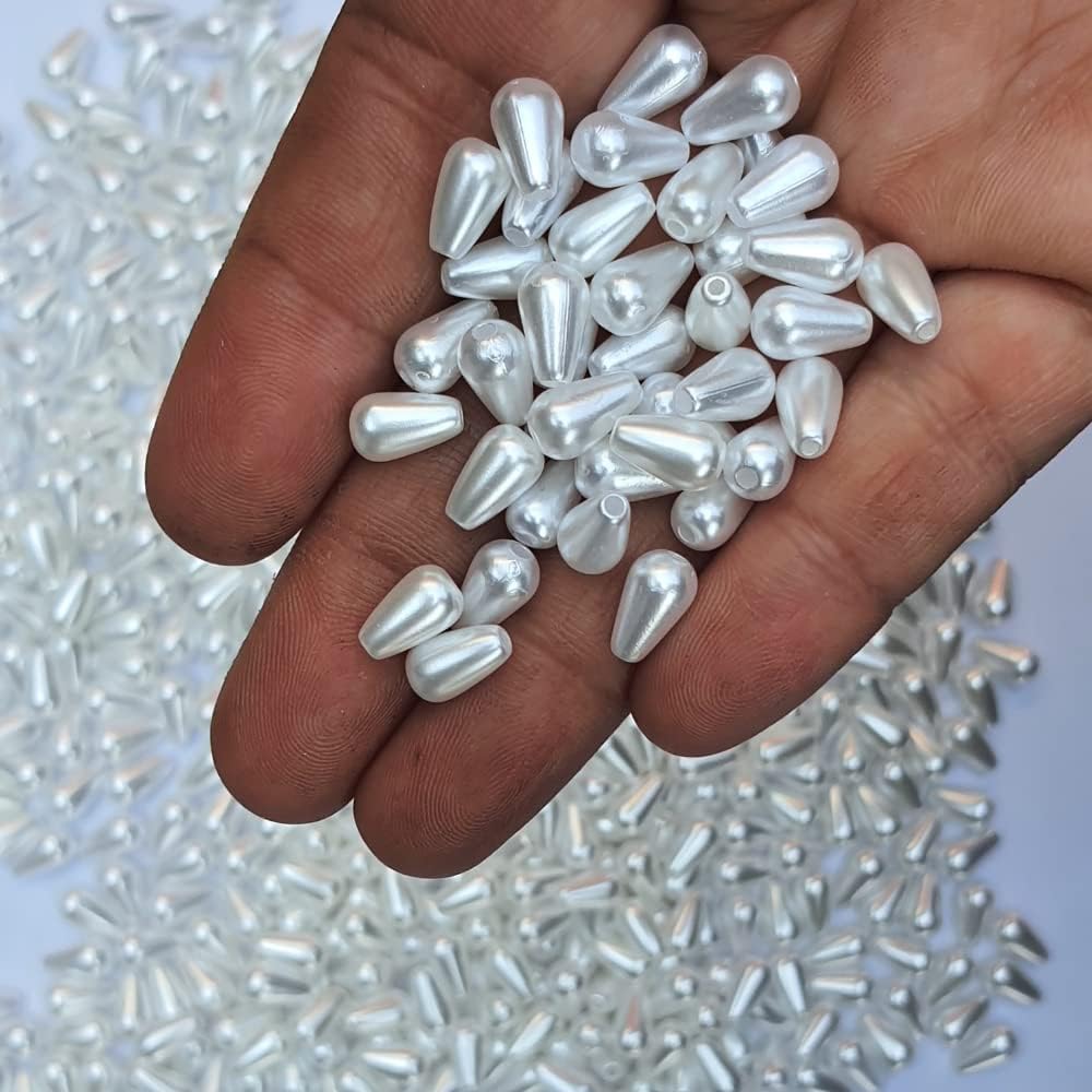 100 cuentas sueltas de lágrima de 0.236 x 0.394 pulgadas, cuentas de perlas de gota de agua para bricolaje, joyería de cuentas de imitación ABS